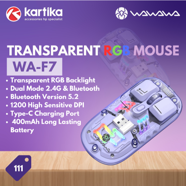 WAWAWA WA-F7 Wireless Mouse Bluetooth with RGB LED Transparent