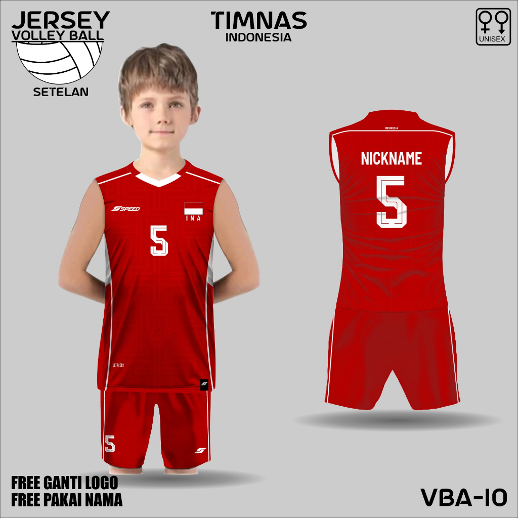 Setelan celana jersey voli anak kaos singlet baju voli timnas indonesia free custom