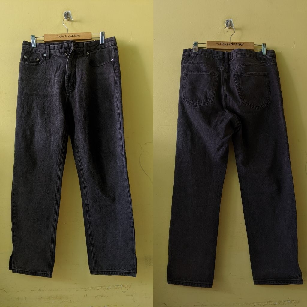(Celana Branded) Y-Brand Korea Men's Washed Black Basic Jeans Pants