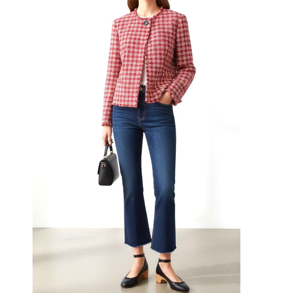 Preloved massimo dutti red tweed checked mid 40’s jacket MD.0019