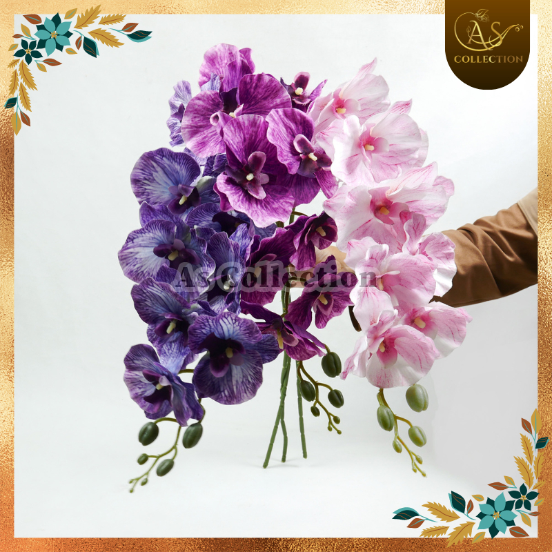 BUNGA ANGGREK ARTIFISIAL  9 KUNTUM / ARTIFICIAL ORCHID  CYMBIDIUMFLOWER IMPORT / BUNGA ANGGREK BULAN