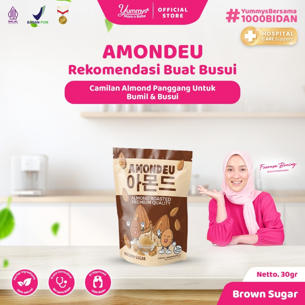 Amondeu Brown Sugar - Kacang Almond Panggang 30gr | Camilan Sehat Rendah Kalori - Non MSG