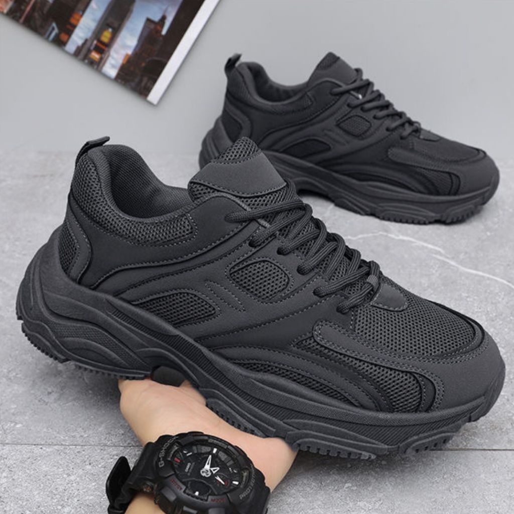 XIEZI Lexvo Sepatu Sekolah Hitam Cowok Keren Outfit Sneakers Pria Full Black Casual Shoes Kerja Kuli