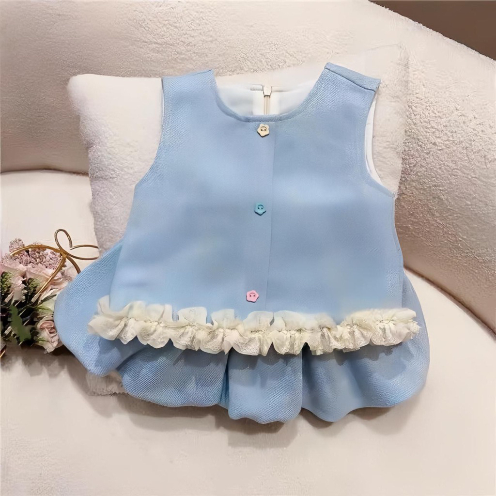 BECCA SET - SETELAN TWEED ANAK PEREMPUAN BIRU