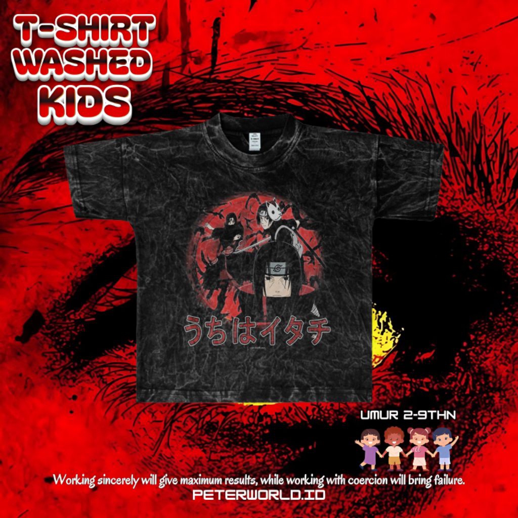 Kaos Uchiha Itachi Anak Washing Oversize Vintage Tee | Kaos Oversized | Kaos Anak Washing | Oversize
