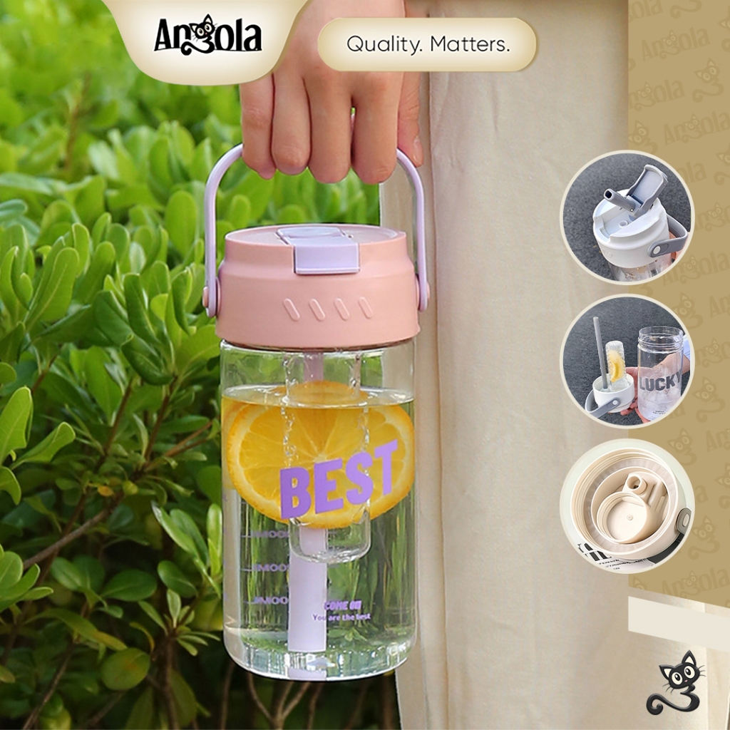 ANGOLA Botol Minum W03 Infused Water Tumbler Travel Dengan Sedotan dan Penutup Anti Tumpah Sekolah Kerja Kantor Olahraga Gym
