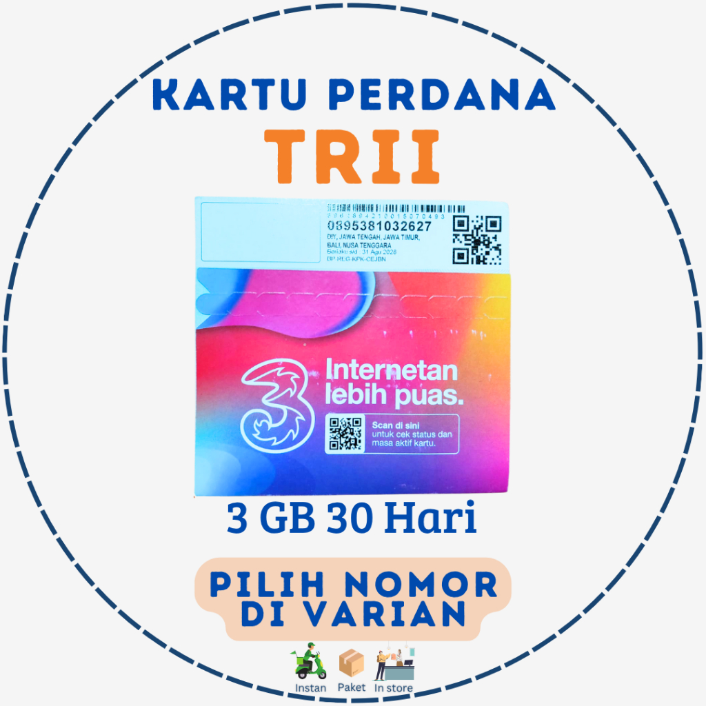 |PILIH NOMOR| Kartu Perdana Tri 3GB 30Hari Support 4G LTE