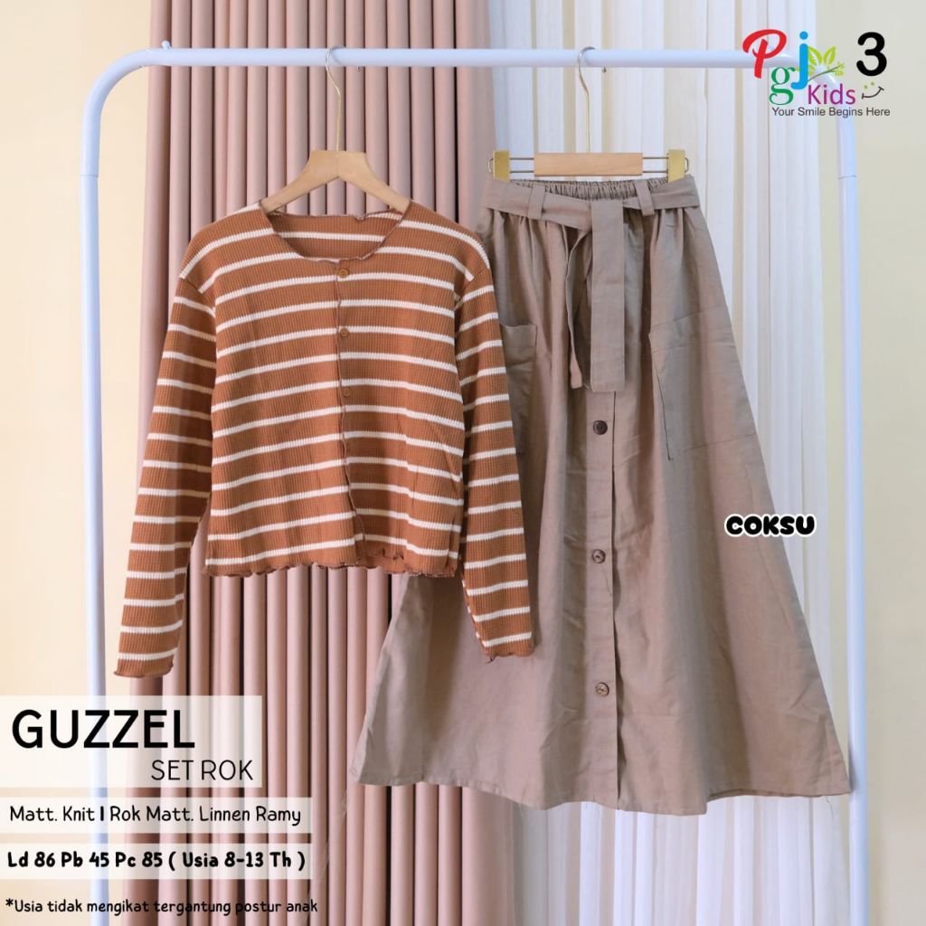 New Guzzel set rok anak bahan plisket mix atasan cardigan anak hits motif salur kekinian / set rok b