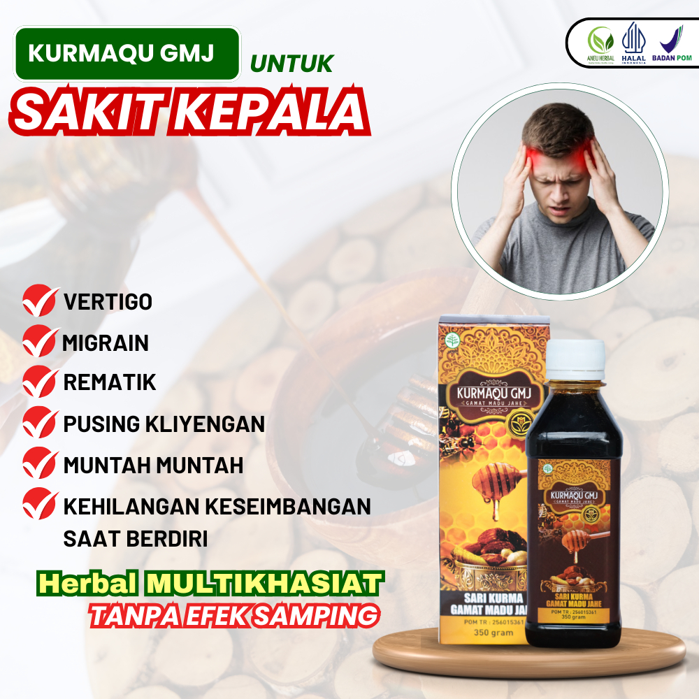 Kurmaqu GMJ - Ekstrak Sari Kurma Asli & Madu Murni untuk Vertigo Sakit Kepala Migrain Akut Pusing Kl