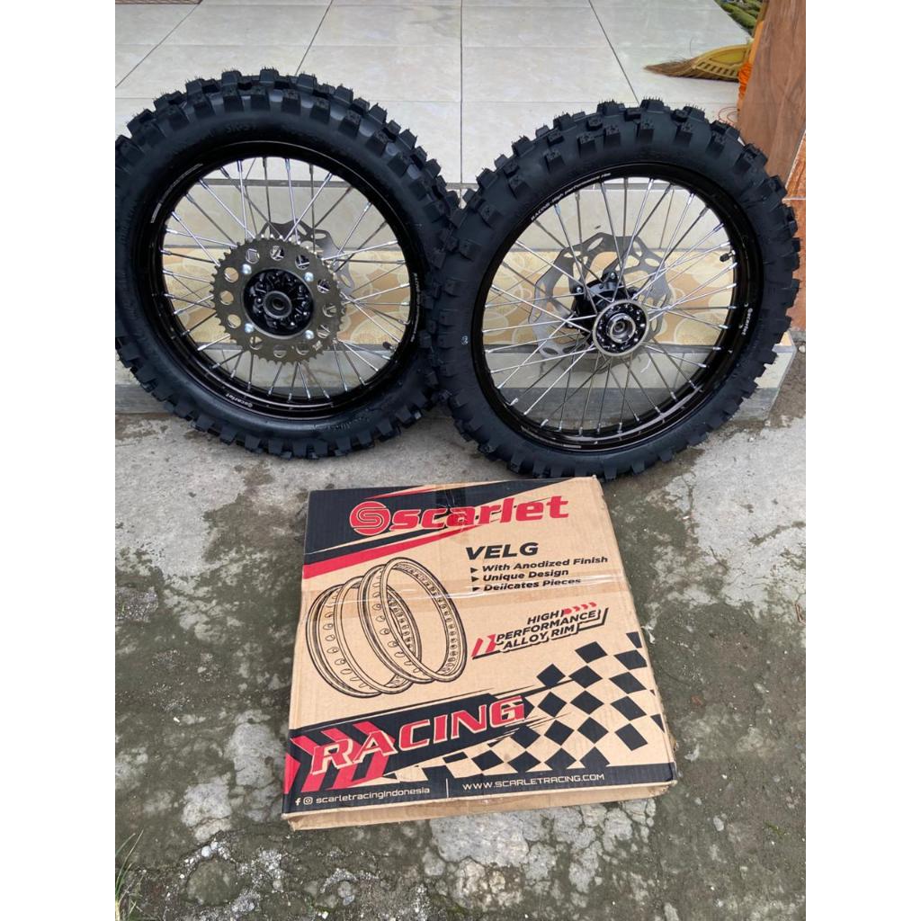 Roda Set RBT Tromol KLX Velg Scarlet 160/185 Ban Trabas Baru Ring 17