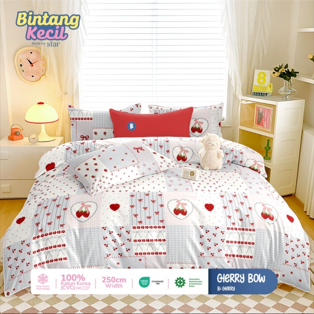Bedcover + sprei anti geser katun star full motif CHERRY BOW