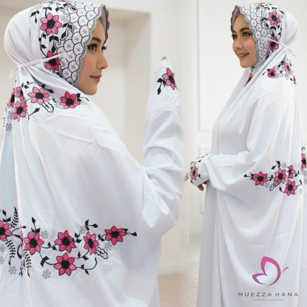 Mukena Terusan Dewasa Putih Premium 2026 | Telekung Lajur Santri Jumbo Katun Polino Mikro Adem | Ruk