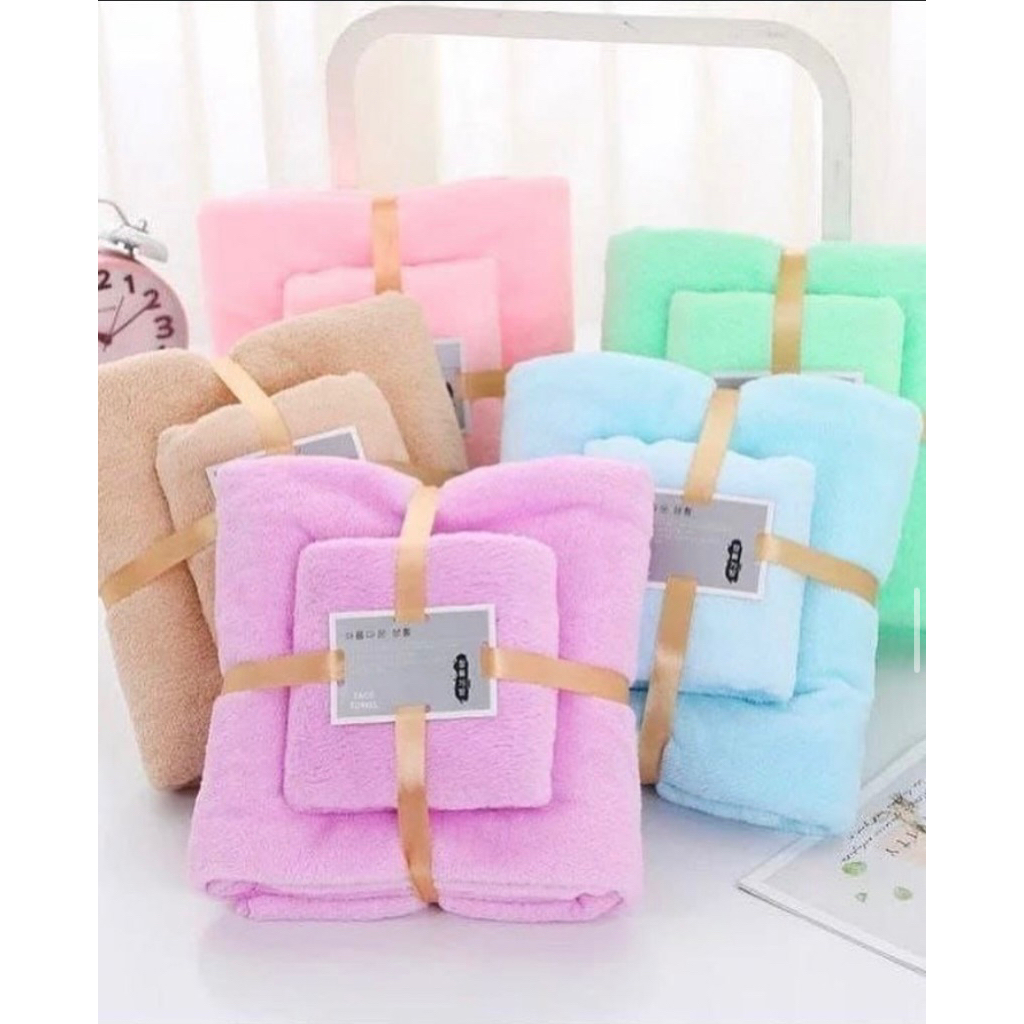 HANDUK SET 2IN1 HANDUK MANDI DAN COTTON TOWEL IMPORT MURAH