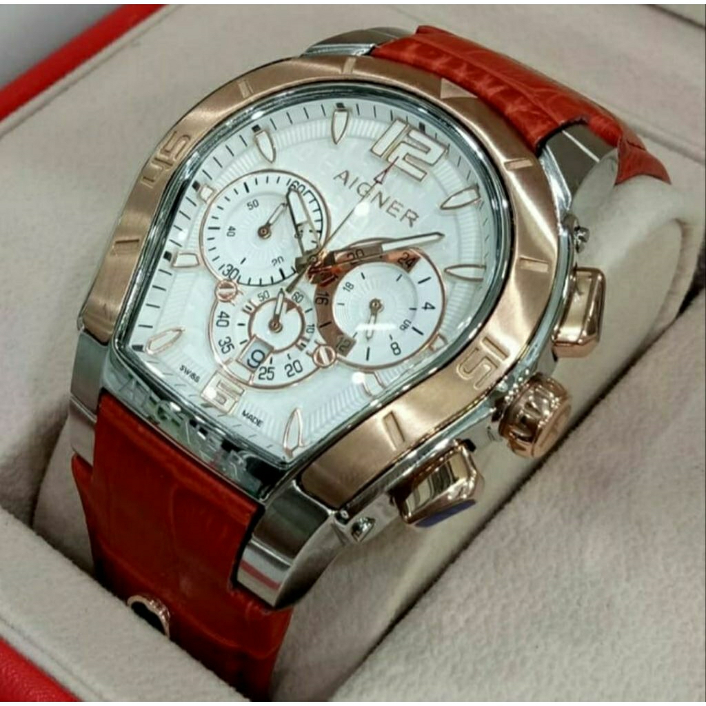 Jam Tangan Wanita Aigner Palermo Cronograp Super Tali Kulit Merah - Aigner Palermo Tali Kulit