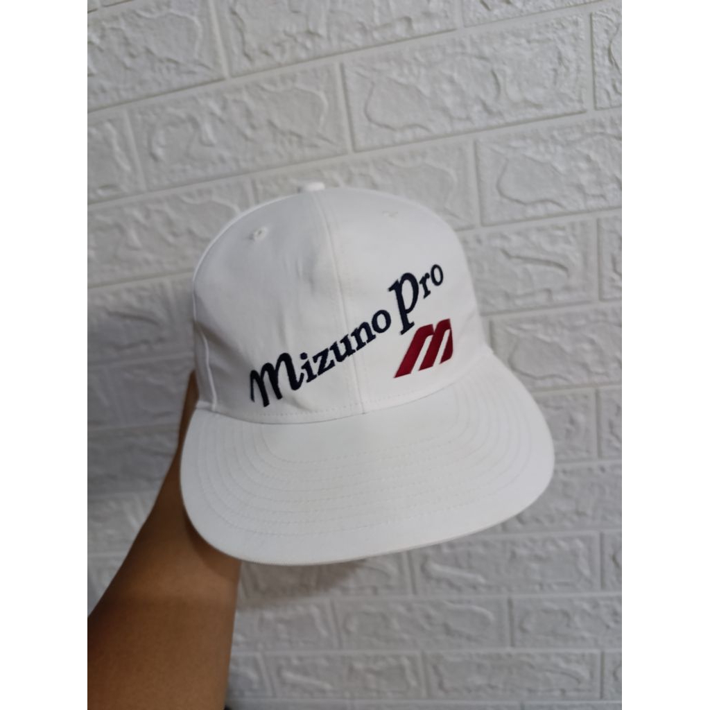 topi golf pria mizuno pro original snapback white under visor blue