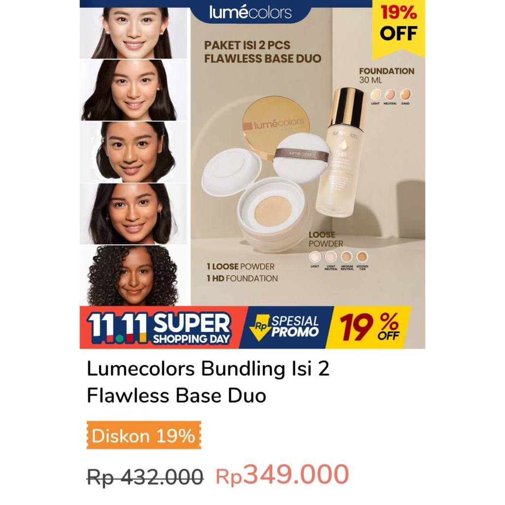 LUMECOLORS PAKET FOUNDATION BEDAK TABUR/LOOSE POWDER