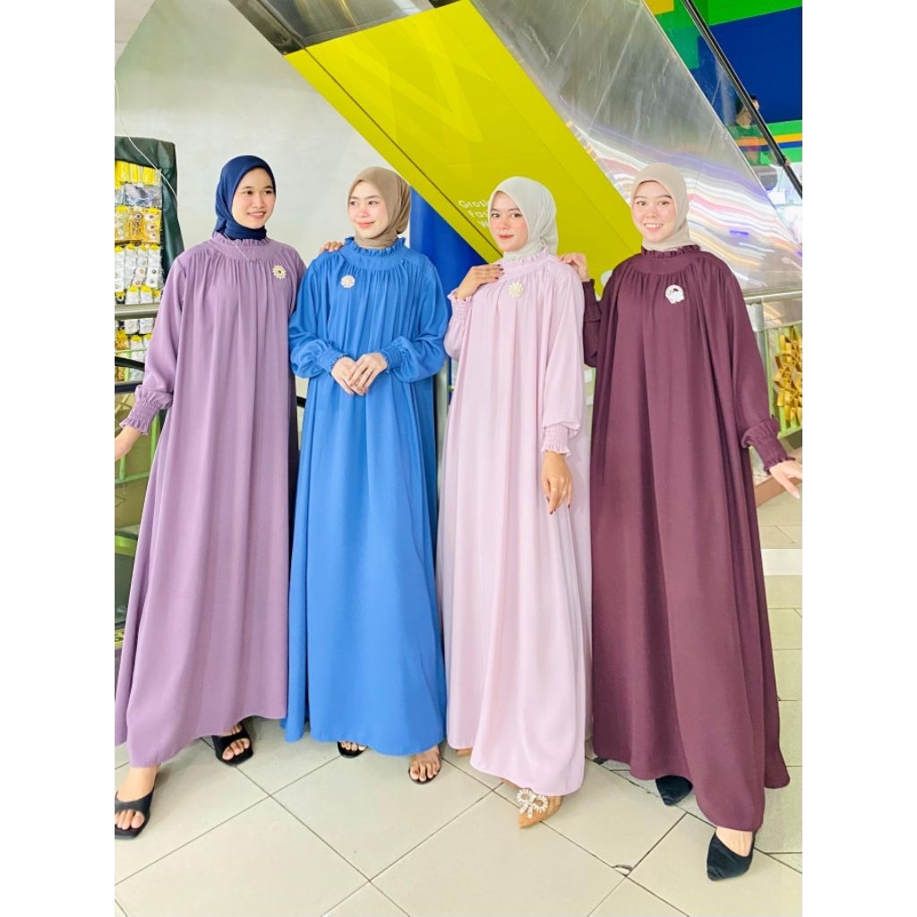 Gamis abaya polos  Nayla  model kerut leher dan tangan/ abaya polos elegan motif terkini