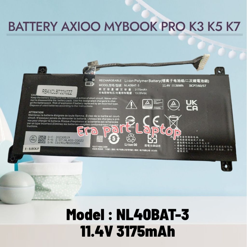 Battery Laptop Axioo Mybook Pro K3 K5 K7 Model: NL40BAT-3