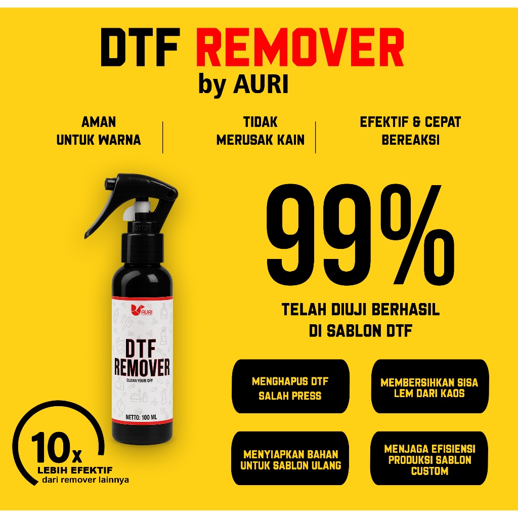 DTF Remover PREMIUM  by AURI - pembersih / penghapus sablon dtf yang gagal
