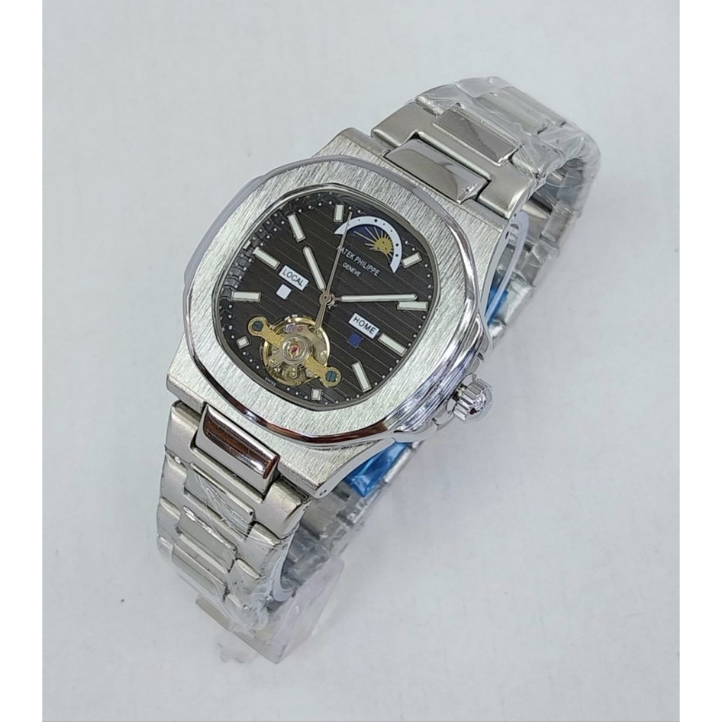 Jam Tangan Pria PATEK PHILIPE Automatic Moonface Full Stainless Analog Elegan Terbaru