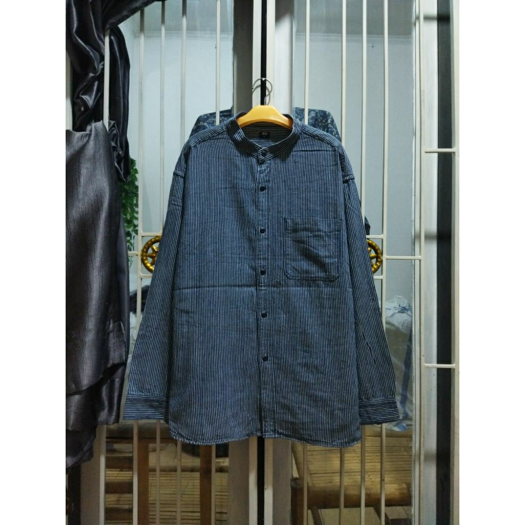 kemeja hickory Uniqlo kerah koko pria jumbo 4XL