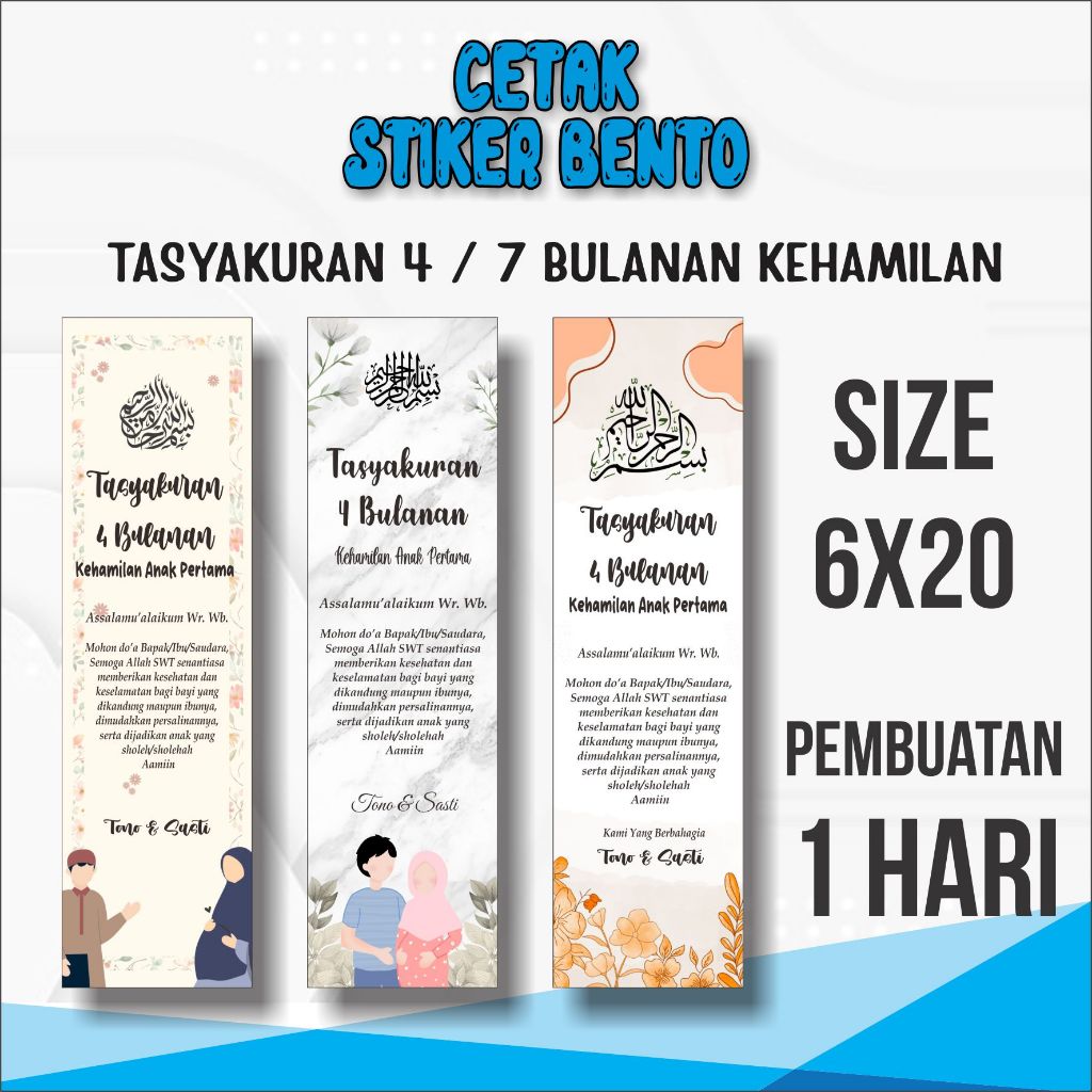 Cetak Stiker Bento Tasyakuran 4 Bulanan / 7 Bulanan Kehamilan Custom