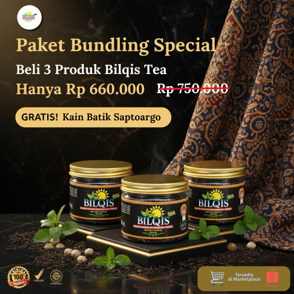 BILQIS TEA Paket Bundling Beli 3 Free Kain Batik - Teh Hitam & Teh Putih Premium Untuk Kesehatan Jan