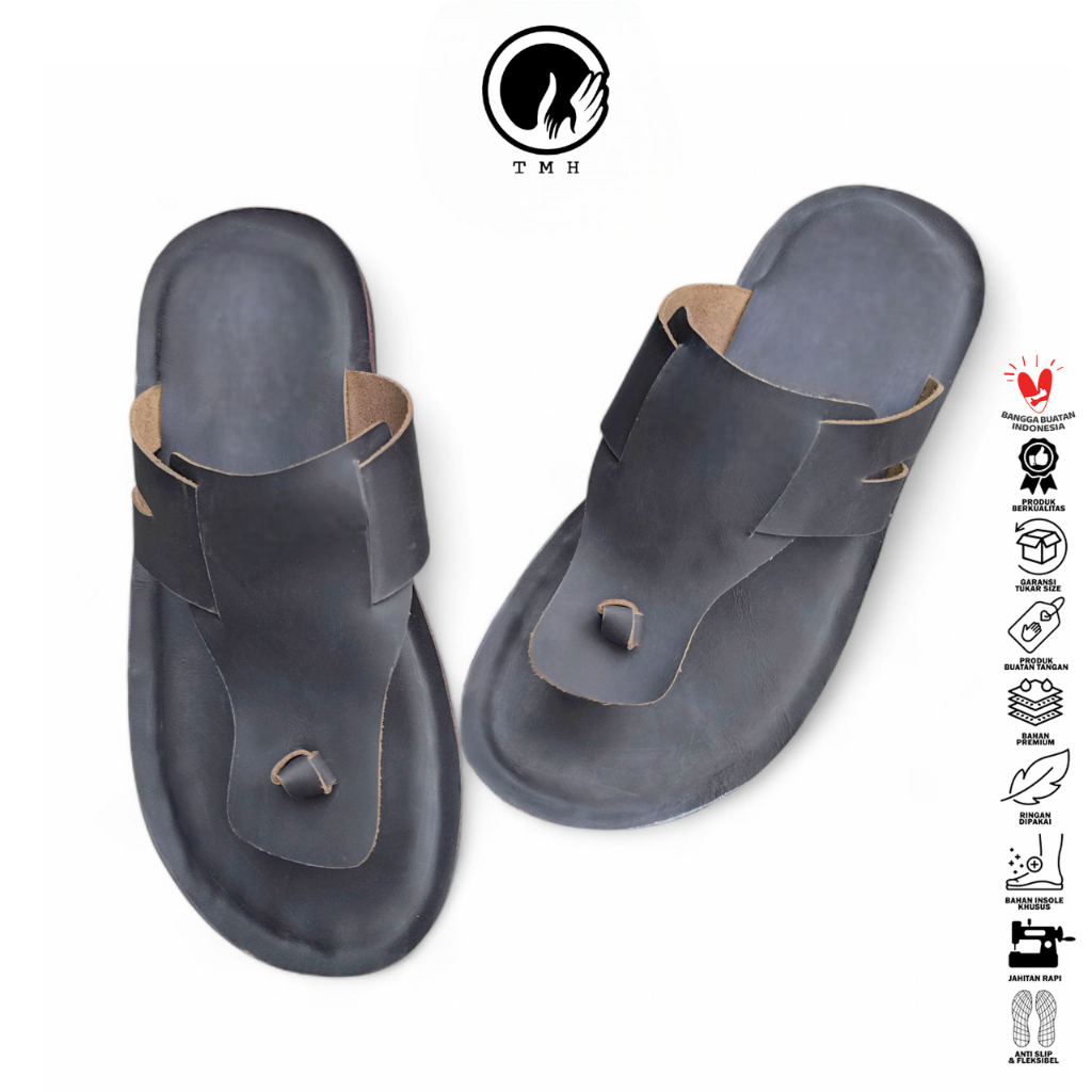 TMH Sandal Pria Sandal Cowok (Sandal Kulit Sapi) Sandal Slide SD-14 Kulit Sapi Asli