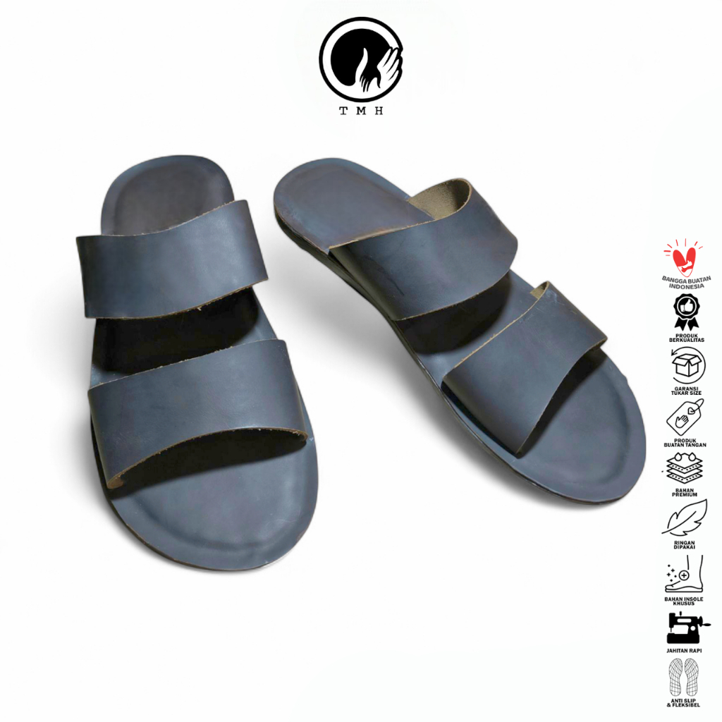 TMH Sandal Pria Sandal Cowok (Sandal Kulit Sapi) Sandal Slide SD-23 Kulit Sapi Asli
