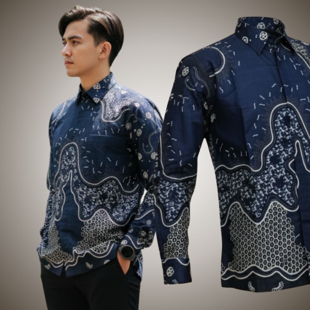 KEMEJA BATIK PRIA LAPIS FURING MOTIF BIRU ELEKTRIK ELEGANT