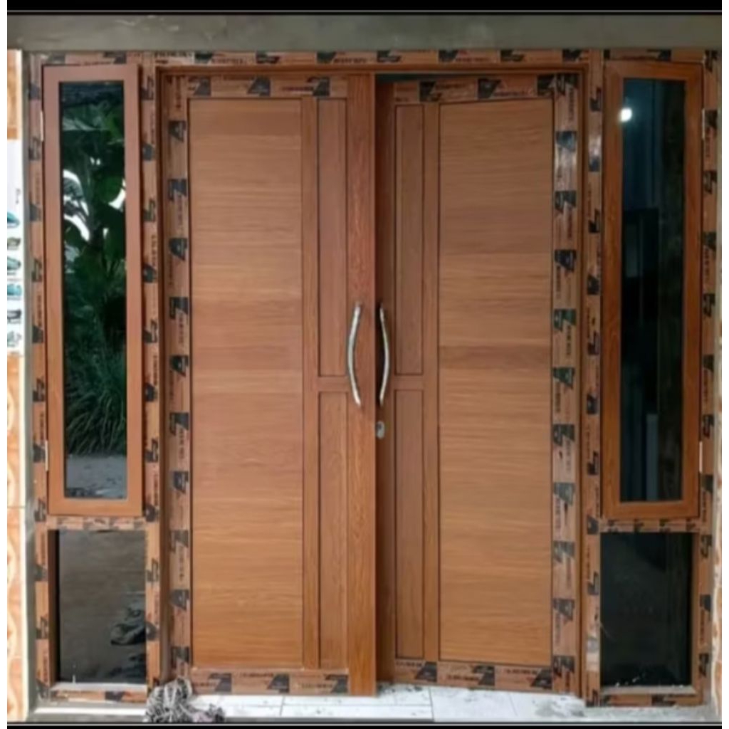 1set pintu kupu2 serat kayu gandeng cendela kaca mati dan suwing