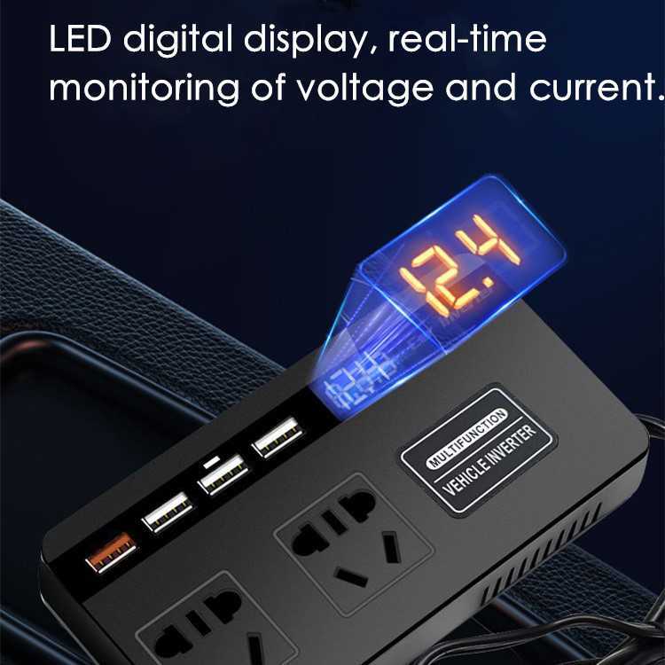 Power Inverter Mobil Truk Bus DC Real Time Monitoring Voltage 12V/24V Ke AC 220V 200W 4 USB Port 2 S