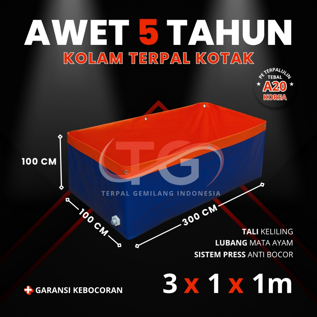 3x1x1 Terpal Kolam Terpal Ikan Kotak  - 300x100x100 - 1x3x1 - Untuk Budidaya Ikan lele nila