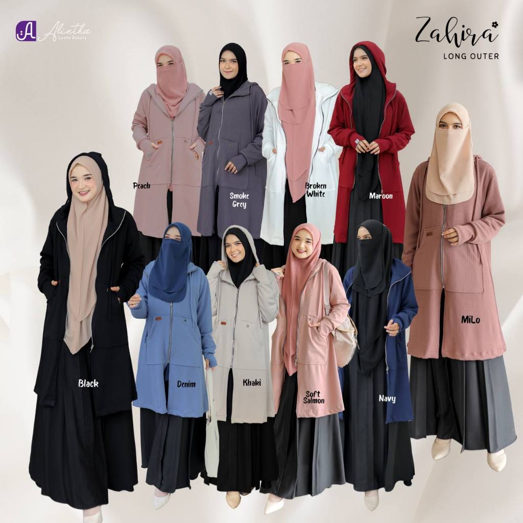 Zahira Outer Jaket Muslimah | Jaket Muslimah Manset Jempol Ready Stock Balikpapan Cardigan Muslimah 