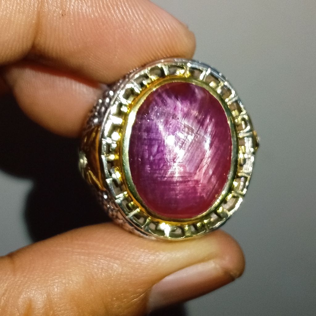Double Star Ruby Burma Size Kantor dim 19 memo CGL ring perak handmade Dyed Treatment
