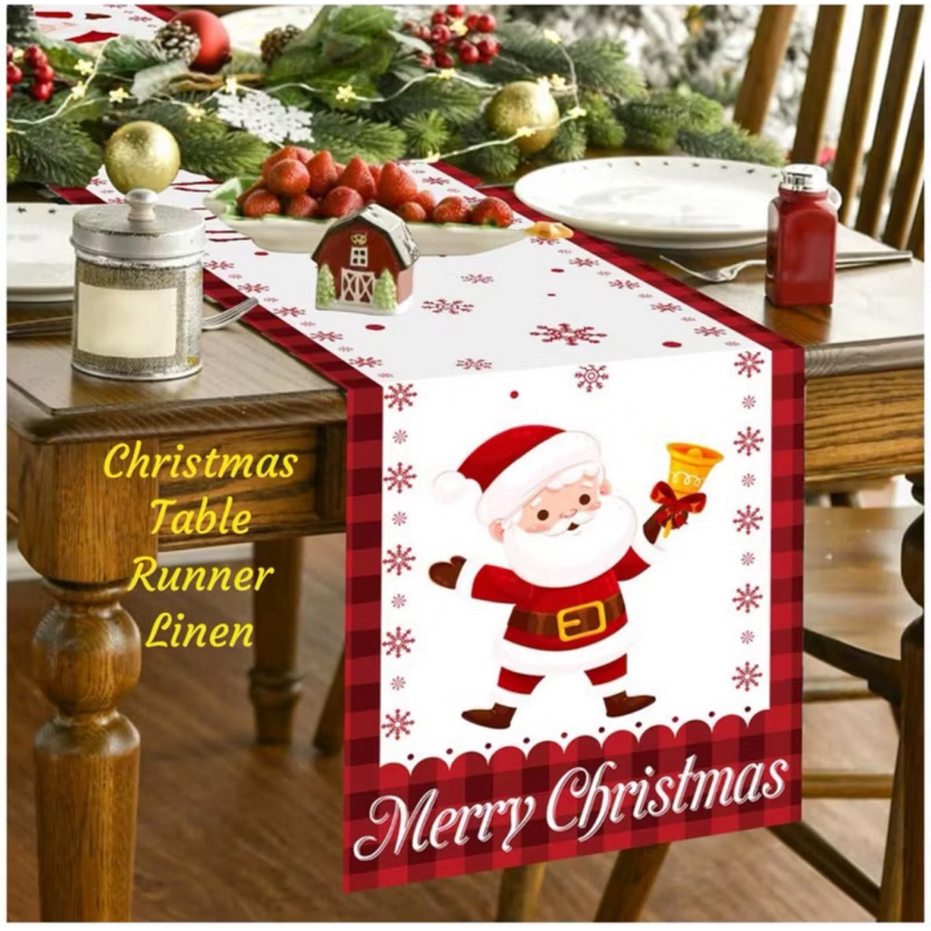TABLE RUNNER LINEN Table Runner Nuansa Natal Motif  TAPLAK MEJA Christmas table runner taplak meja n