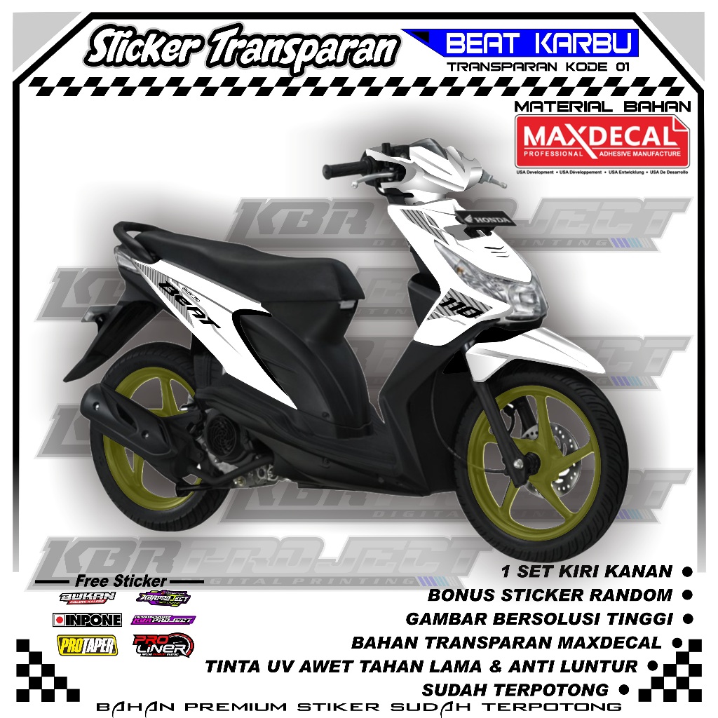 STRIPPING BEAT KARBU 2010 VARIASI STIKER BEAT KARBU 2010 UV TRANSPARAN KODE 01 BAHAN MAXDECAL