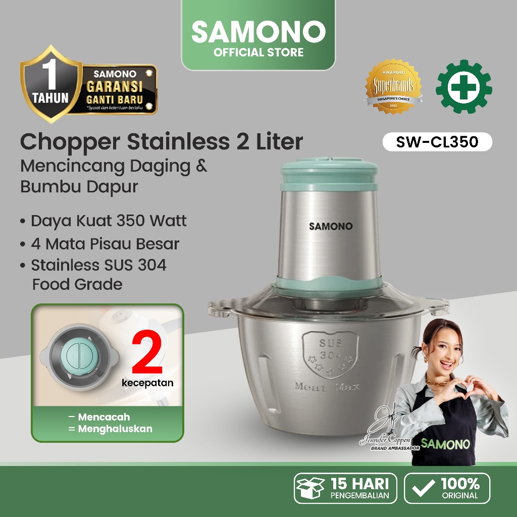 SAMONO Chopper 2L Stainless Multifungsi coper daging dan bumbu chopper daging dan bumbu coper bumbu 