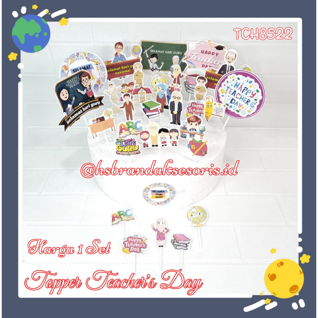 (1SET) TOPPER KUE HARI GURU TEACHERS DAY / TOPPER DIRGAHAYU HARI GURU / TOPPER TUMPENG HARI GURU / T