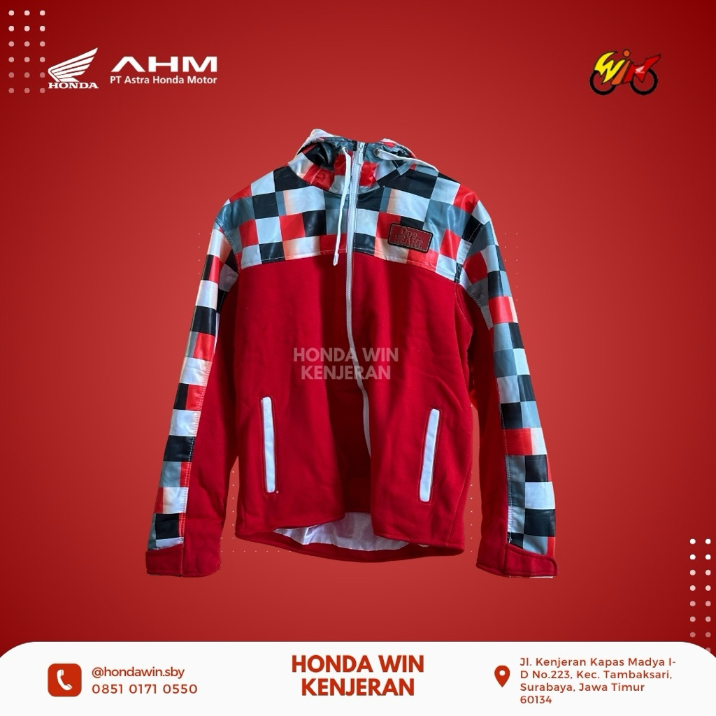 Jaket Sepeda Motor hoodie Beat Pop Honda ASLI One Heart merah putih
