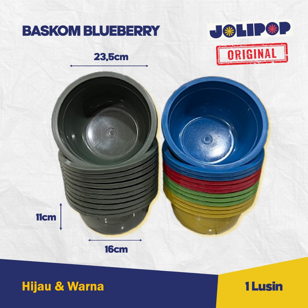 1 Lusin | 12Pcs Baskom Plastik Blueberry Hijau & Warna | Baskom Warna | Baskom Lusinan | Grosir