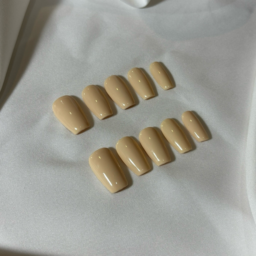 Press On Nail Sand cream | Kuku Palsu panjang square Korea | Natural Glossy