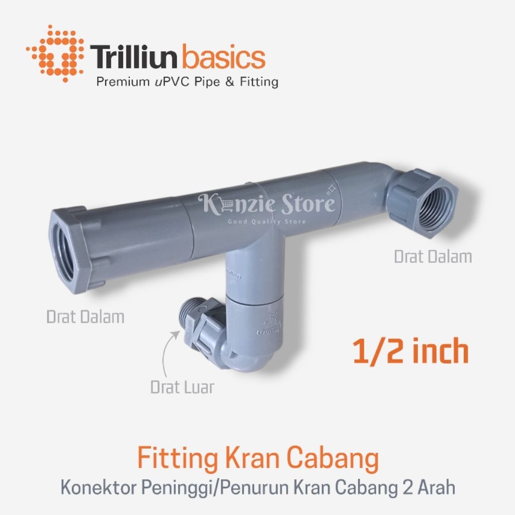 TRILLIUN Konektor Peninggi Penurun Kran Cabang 2 Arah Drat Dalam 1/2 Inch