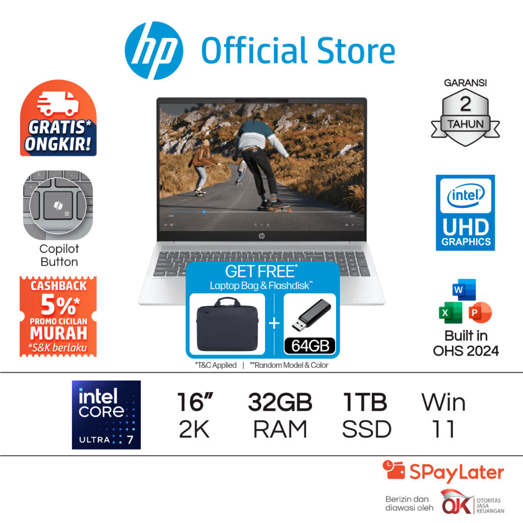 Laptop HP Pavilion - OmniBook 5 AI [NEW] Intel Core Ultra 7 UHD Graphics 32GB RAM 1TB SSD Silver Fre