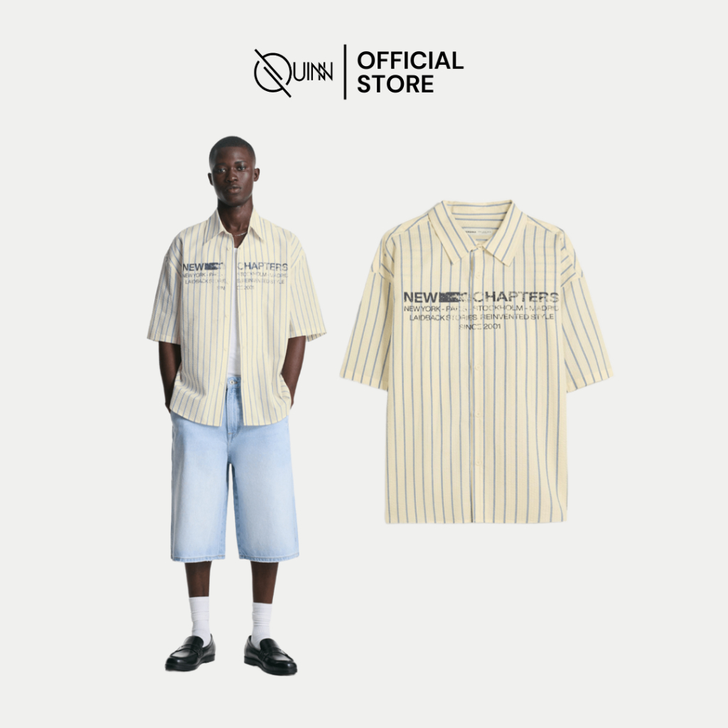 Bershka Printed Short Sleeve Oversize Fit Shirt / Kemeja Lengan Pendek Pria