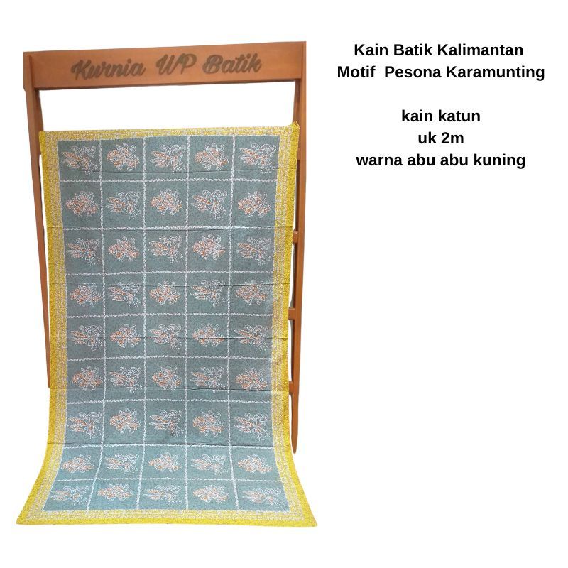Kain Batik Cap,Batik Kalimantan Balikpapan Motif Pesona Karamunting ukuran 2m kain katun warna Olive
