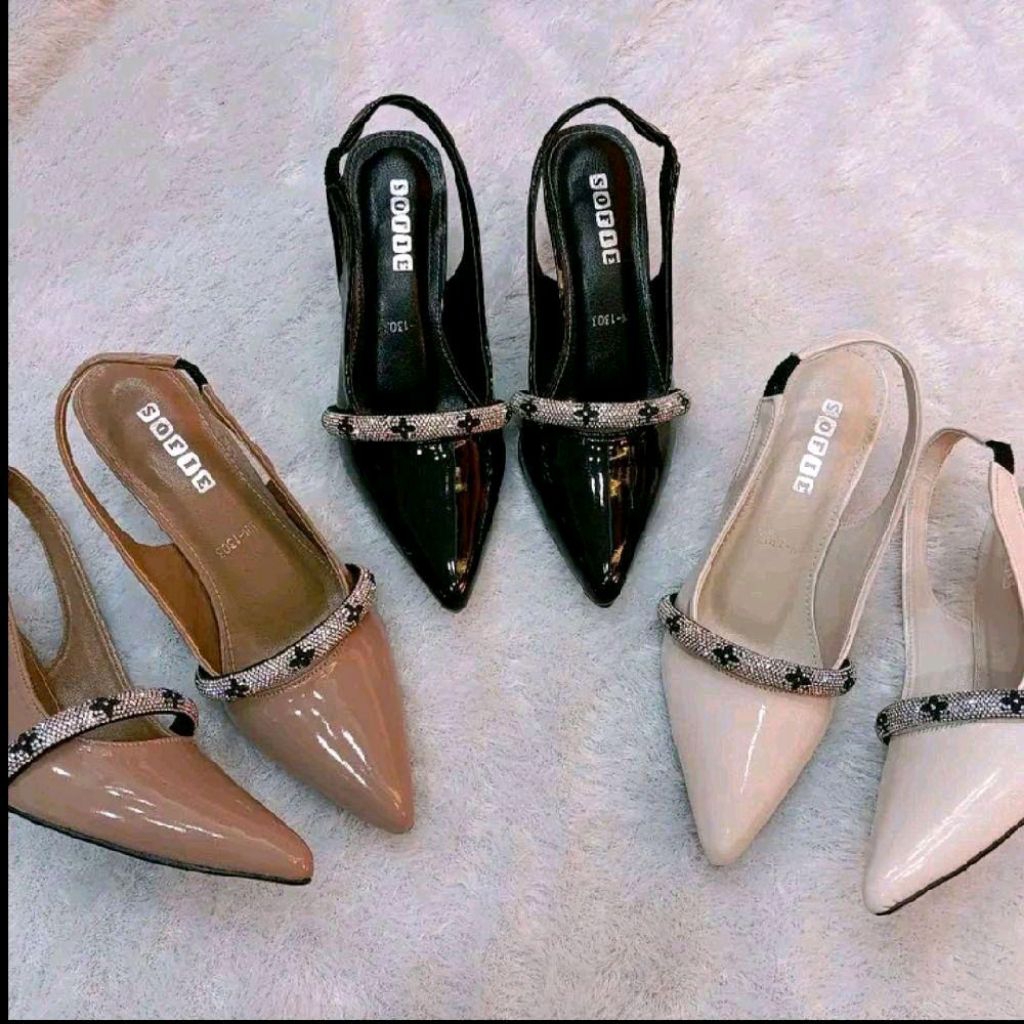 GLOSSY TALI BERLIAN BERTALI KARET 5 CM PREMIUM DAN MEWAH SEPATU WANITA CEWEK ANTI SLIP DAN ANTI LICI