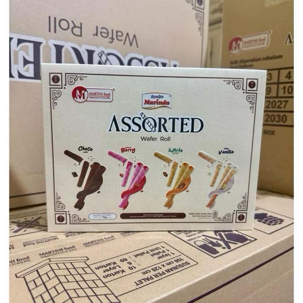 ( Karton ) Marindo Assorted Wafer Roll Wafer Hajatan 75gr 1 Dus 24pcs