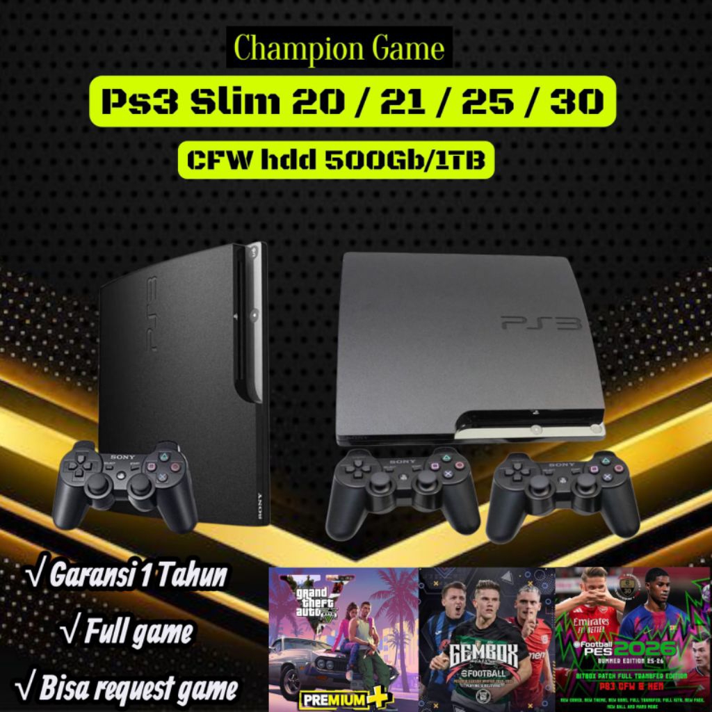 PS3 Slim 500GB + Full Game Terbaru + 2 Stick Wireless Original