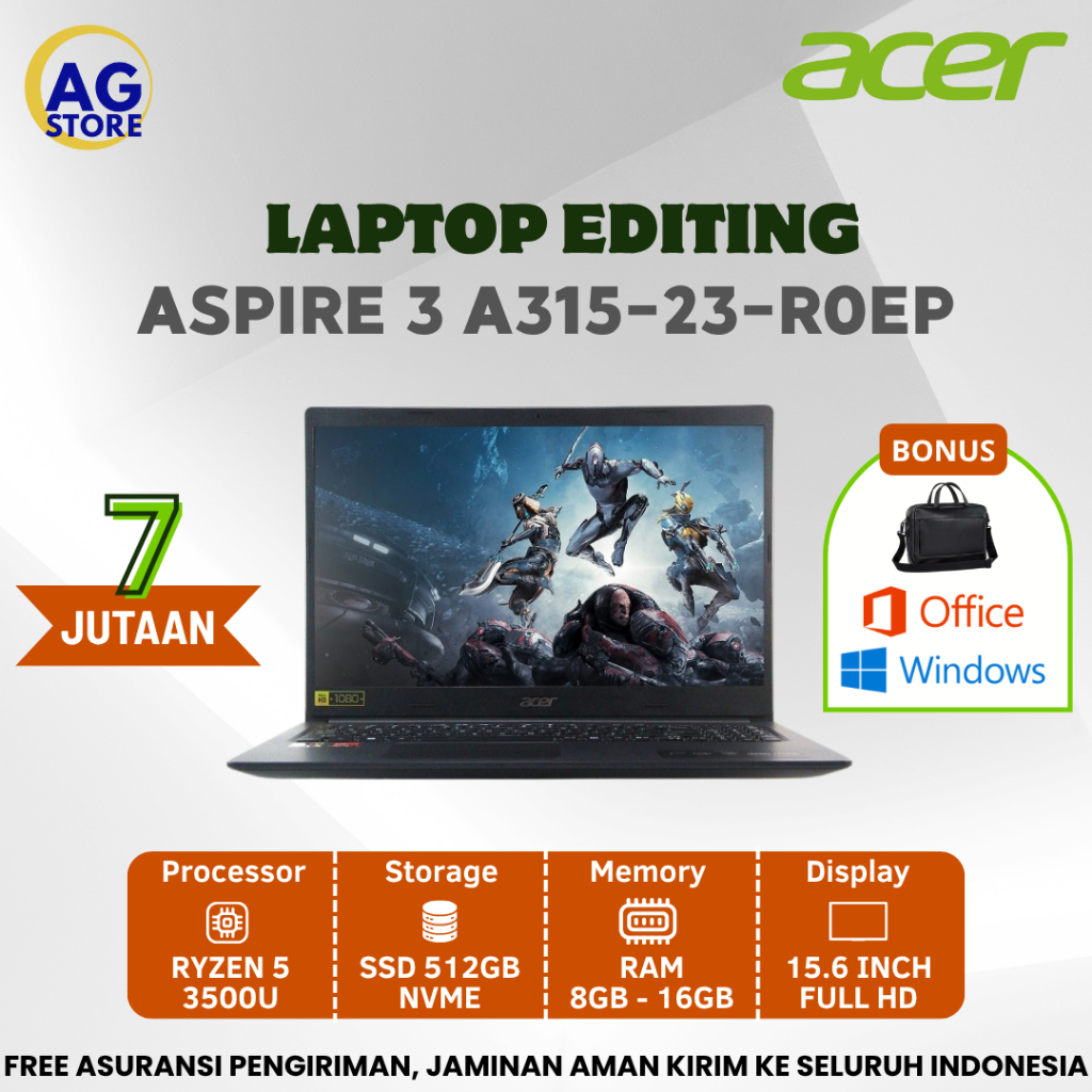 Laptop Ryzen 5 Acer Aspire 3 A315 - R0ep Ryzen 5 - 3500u Ram 16gb SSD 256gb 15.6" FHD
